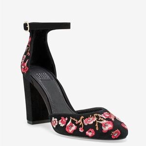 Black Embroidered Floral Heels 6